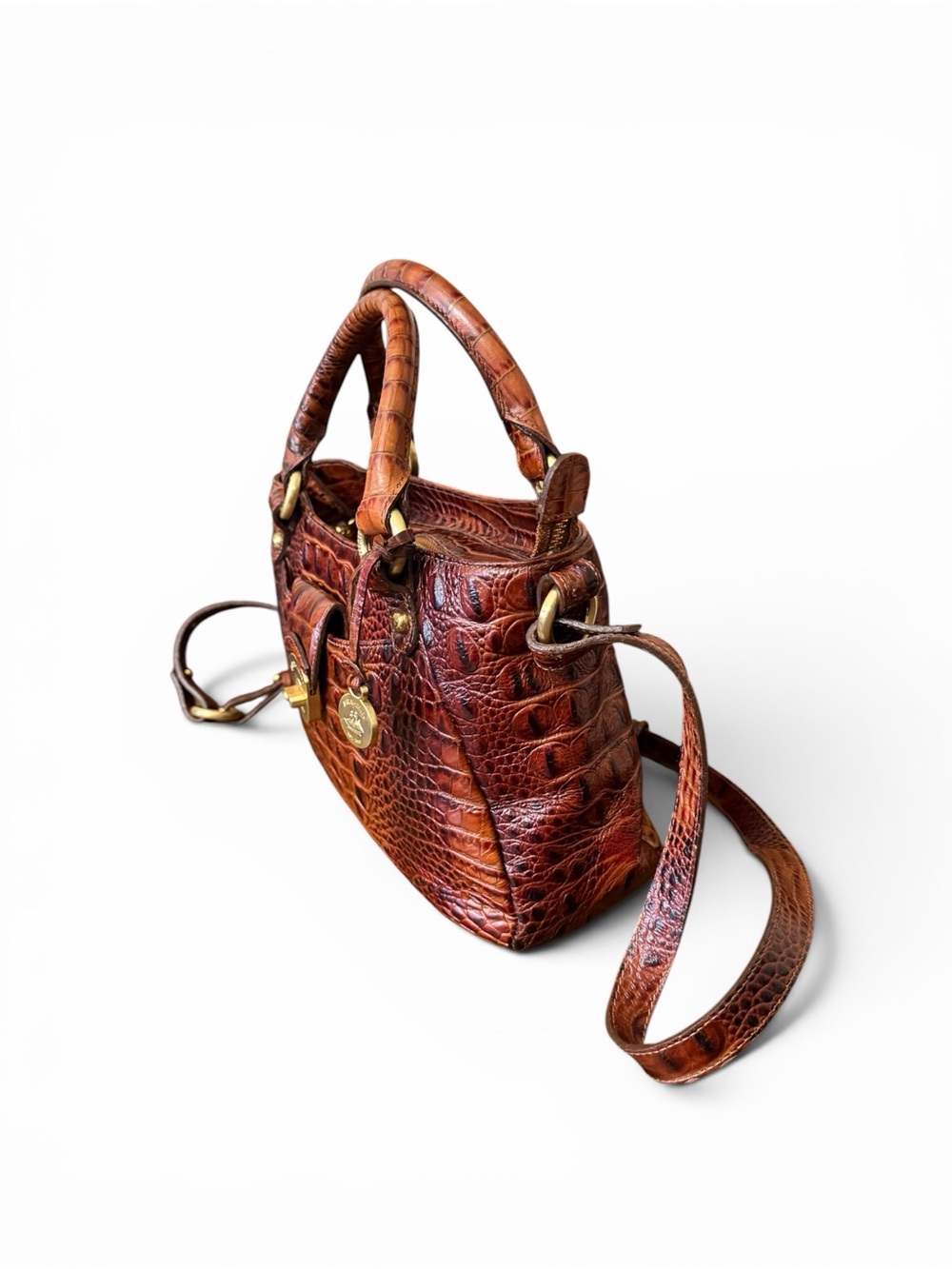 Vintage Brahmin Melbourne Croc Embossed Leather Crossbody Satchel – Pecan - Picture 5 of 8